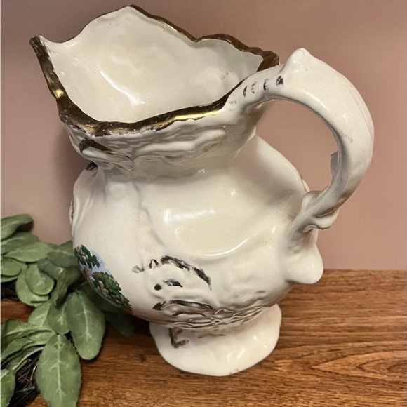 Antique George And Martha Porcelain Water Pitcher Courting Scene Gold Trim 1868 - Picture 9 of 10